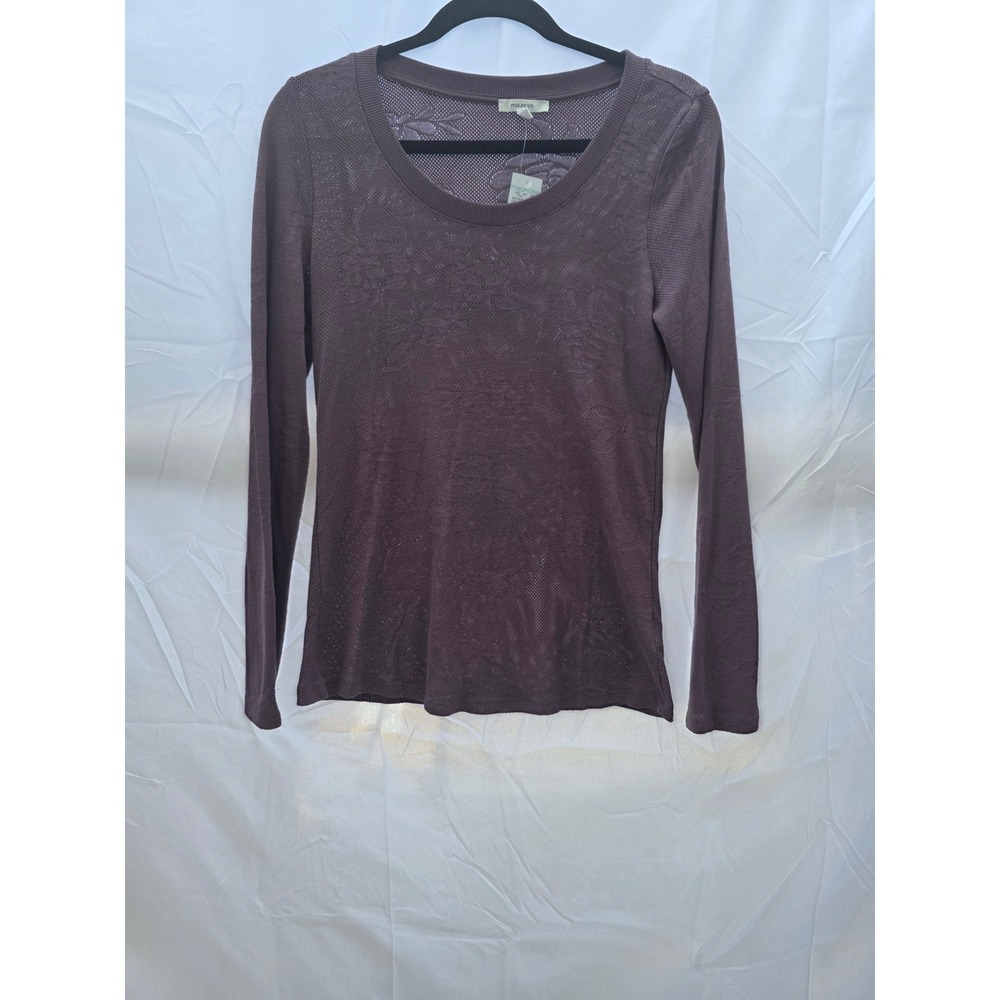 Maurices  Purple Floral Pointelle Knit Long Sleeve Scoop Neck Top Medium NWT